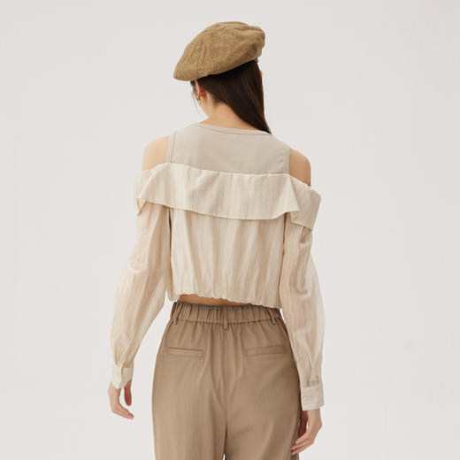 谜底露肩上衣长袖女士2024秋季新品复古通勤气质短衬衫243MS0977 商品图2