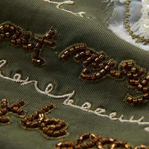 谜底绣花中长款T恤短袖女士2024秋新品复古百搭宽松上衣243MT0962 商品图3