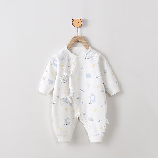 【卡通印花偏襟系带连体衣】宝宝连体衣婴儿衣服全棉新生儿哈衣春秋睡衣长袖爬爬外出服装 商品图3