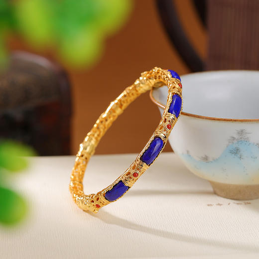 S925纯银青金石南红卷草纹镂空，复古做旧轻奢高级款手环手镯CW-SZ01935 商品图1