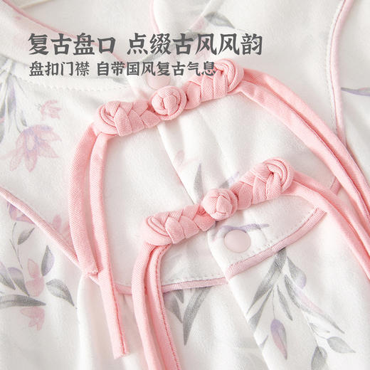【国潮“飞花似梦”对开连体衣】婴儿连体衣四季款初生女宝宝纯棉哈衣新生儿外出服中国风婴儿衣服 商品图1