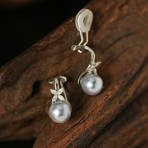 Manreya玛芮雅迷蝶银镀金真多麻海水珍珠耳夹无耳洞耳饰 商品图5