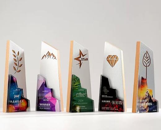 新款水晶奖杯定制木质奖牌创意金属山峰攀登企业定做荣誉纪念员工 商品图0