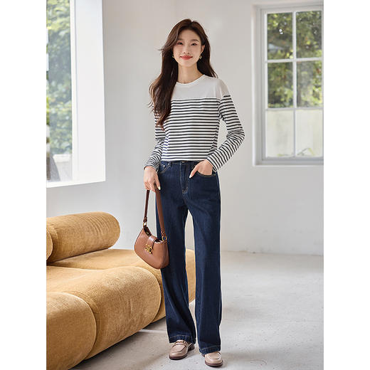 【年终特卖】熙世界蓝白条纹长袖T恤2025春秋新款法式海魂衫内搭宽松打底衫 商品图6