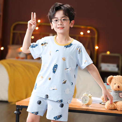 芬腾夏季男童睡衣短袖短裤宝宝纯棉薄款卡通儿童小男孩家居服套装 商品图2