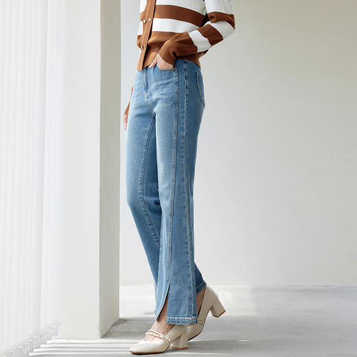 玳莎天丝微喇牛仔裤女2024年秋季新款开衩脚口时尚修身显瘦喇叭裤  EC36304 商品图2