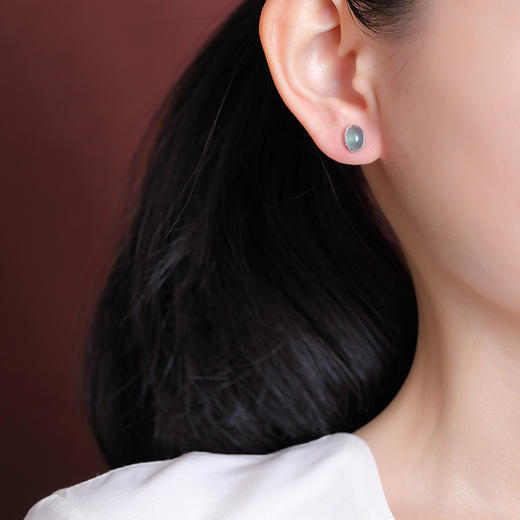 【碧云微敛】S925银镀金翡翠蛋面耳钉【CW-ED03345】 商品图3