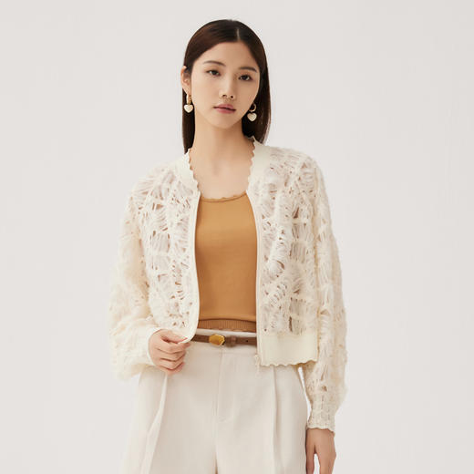 谜底T型短款外套女2024秋季新品优雅浮雕立体绣花棒球服243GW1101 商品图0