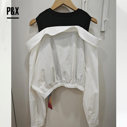 P&X设计师女装短款针织衫 824131207 黑/白 商品图1