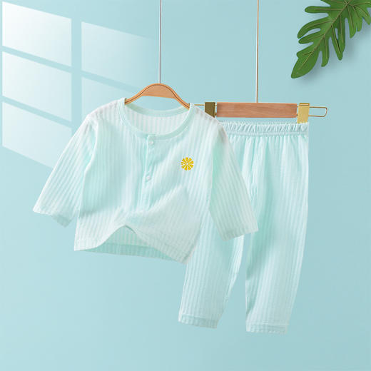 【轻薄透气 清凉一夏】新生儿无骨纯棉空调服套装男宝宝秋季提花家居服婴幼儿睡衣夏薄款 商品图0