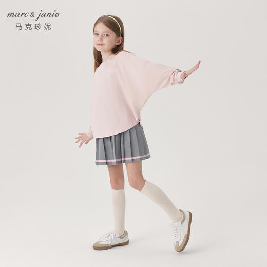 马克珍妮女童蝙蝠袖法式宽松T恤儿童纯棉上衣2024秋装新款241086 商品图1