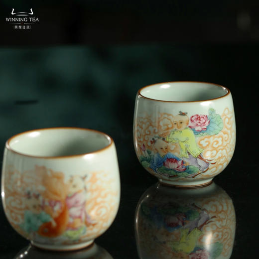 问鼎汝瓷鼎峰系列天青金钟杯（童子戏荷） 商品图1