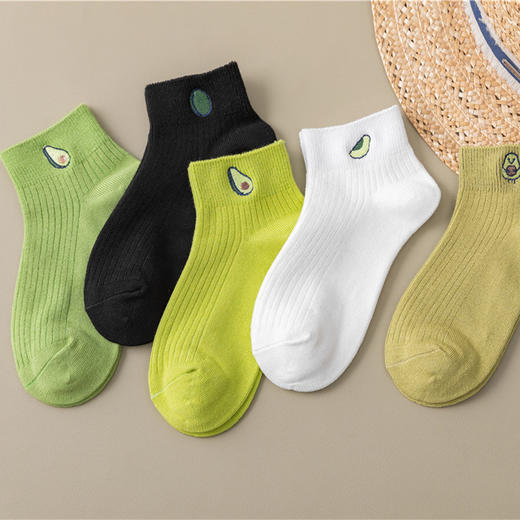 「19.9到手10双！牛油果色系」春夏季新款牛油果刺绣短袜 女日系可爱薄款ins短筒绿色袜子女配饰 商品图1