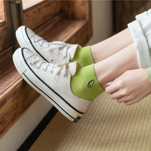 「19.9到手10双！牛油果色系」春夏季新款牛油果刺绣短袜 女日系可爱薄款ins短筒绿色袜子女配饰 商品图3