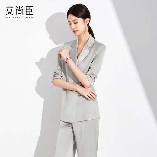 国风新中式西装套装女2024夏高级感两件套女装七分袖休闲外套薄款 商品图6