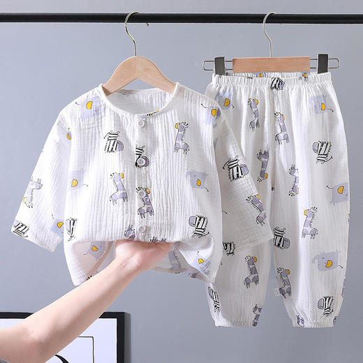 【儿童家居服套装】纯棉可开档睡衣夏季双层纱布宝宝薄款长袖两件套 商品图3