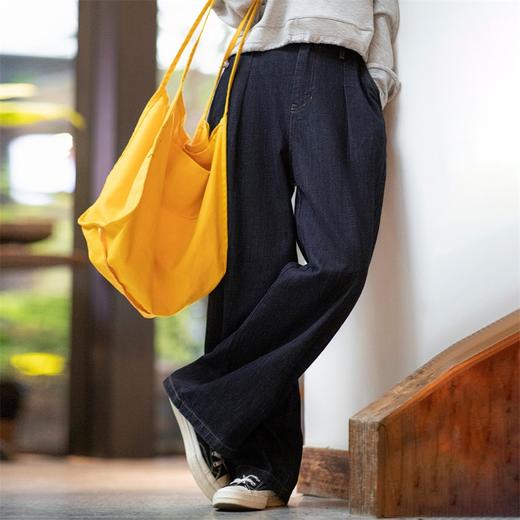 马登女装美式复古水洗蓝牛仔阔腿裤日系直筒休闲裤高腰显瘦瀑布裤 商品图4