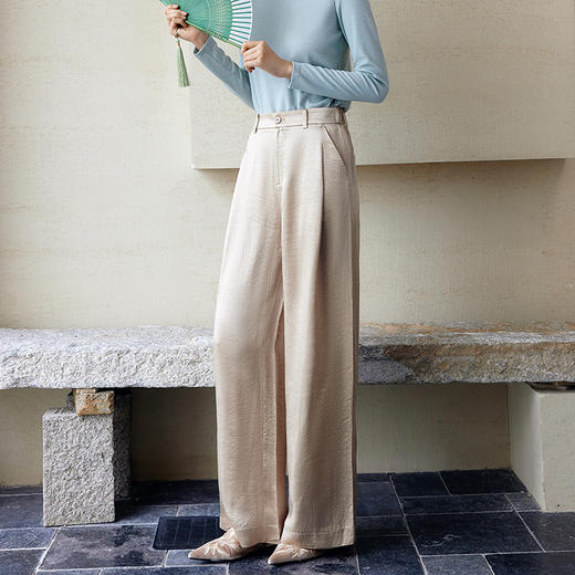 玳莎醋酸缎面宽松直筒裤女秋季新款垂感小个子半松紧腰休闲裤  EC36303 商品图1