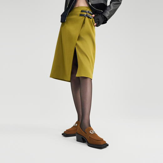 [捡漏价]lost in echo2024秋季新款复古双皮带开衩垂感直筒半身裙短裙女 商品图0