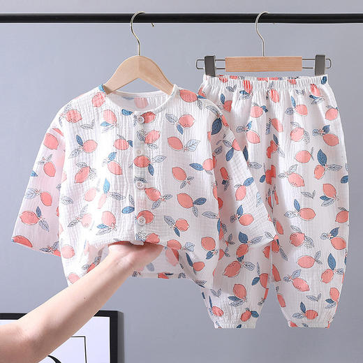 【儿童家居服套装】纯棉可开档睡衣夏季双层纱布宝宝薄款长袖两件套 商品图1