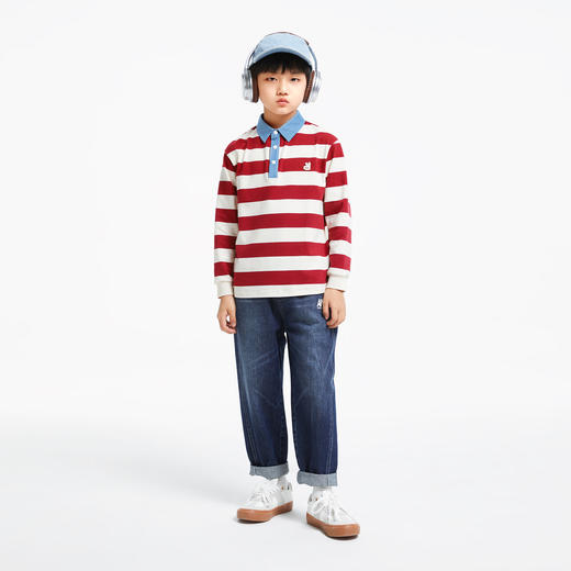 男童撞色翻领条纹T新款安奈儿童装实体店同款AB431562 商品图3