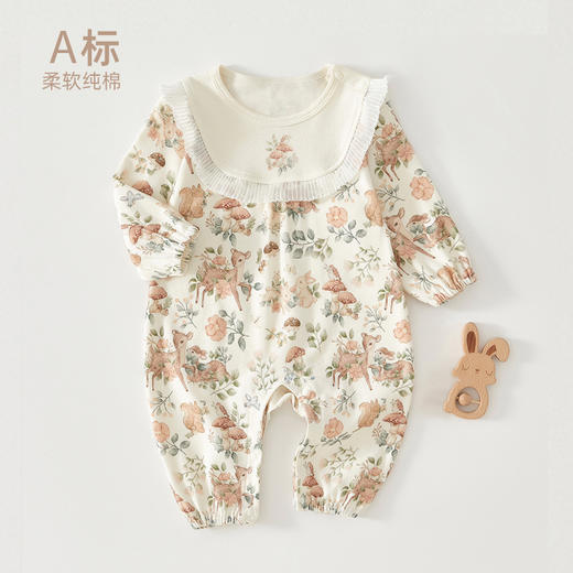 【韩版小鹿棉毛连体哈衣】婴儿连体衣纯棉春秋款女宝宝碎花公主四季衣服新生儿月子服包屁衣 商品图0