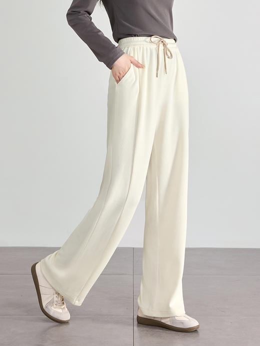 【129选3件，不退换】熙世界白色窄版直筒阔腿裤高腰2025秋季新款垂感休闲长裤糯米裤 商品图1