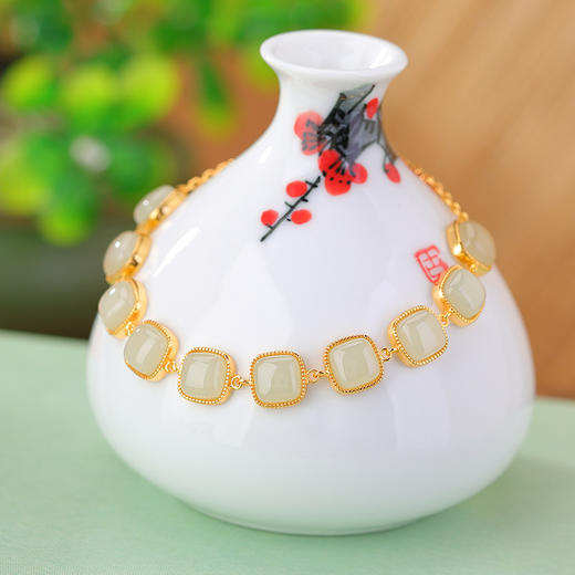 【骄阳踏水】S925银镀金和田玉晴水玉手链【CW-SL11648】 商品图1