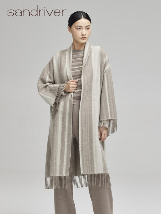青海羊绒女士条纹大衣SJF96W399N 商品图1