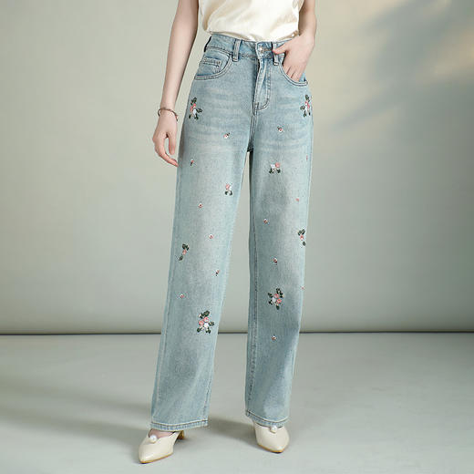 烫钻牛仔裤夏季高腰显瘦中国风刺绣AYK12378 商品图2