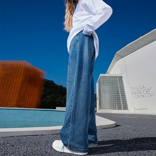 YKYB牛仔裤潮牌秋季新款蓝色街头嘻哈裤子宽松阔腿老爹直筒长裤 商品图1