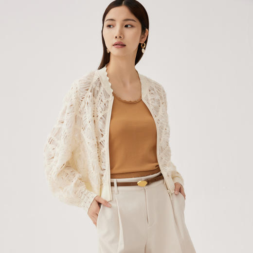 谜底T型短款外套女2024秋季新品优雅浮雕立体绣花棒球服243GW1101 商品图1