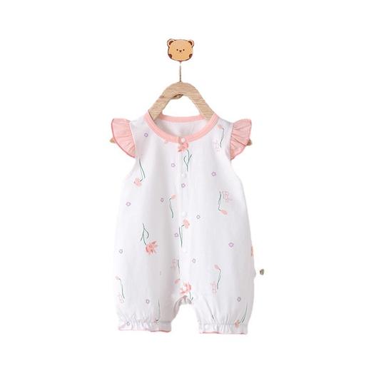 【夏季轻薄花边袖连体衣】a类纯棉女宝宝连体衣婴儿衣服薄睡衣出门服装夏季凉爽短袖爬爬服 商品图4