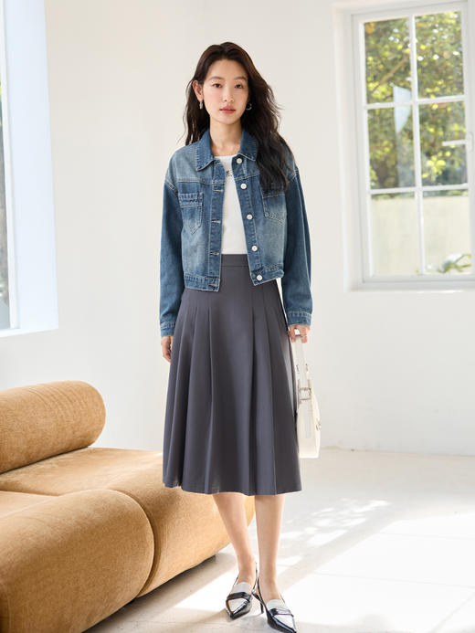 【五折购】熙世界复古牛仔外套短款小个子2025年新款春秋简约翻领牛仔上衣 商品图4