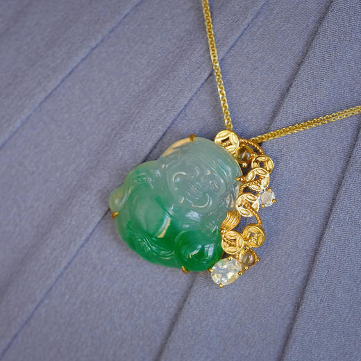 龢盒原创 冰飘阳绿小精品翡翠小财神吊坠 商品图3