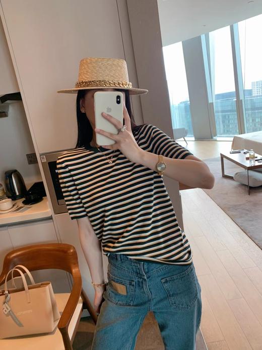 “禾家”同款条纹针织衫 宽松版薄款夏季冰丝圆领条纹T恤短袖 商品图6