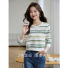 【年终特卖】熙世界多巴胺条纹打底针织衫秋季新款宽松圆领长袖法式撞色上衣 商品缩略图1