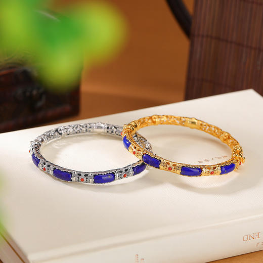 S925纯银青金石南红卷草纹镂空，复古做旧轻奢高级款手环手镯CW-SZ01935 商品图0