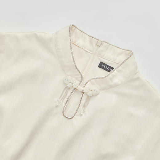 精致典雅小立领荷叶袖连衣裙女春季新款修身古典新式旗袍V0740443 商品图5