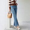 玳莎天丝微喇牛仔裤女2024年秋季新款开衩脚口时尚修身显瘦喇叭裤  EC36304 商品缩略图1