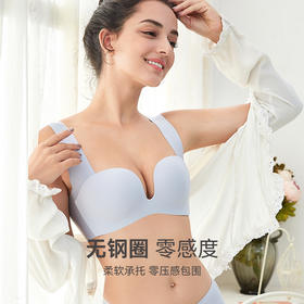 一片式内衣女薄款性感深V聚拢文胸无痕上托舒适全罩杯胸罩女   芬腾