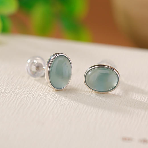 【碧云微敛】S925银镀金翡翠蛋面耳钉【CW-ED03345】 商品图2