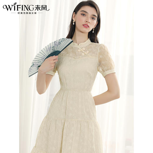 未风杏色雪纺连衣裙女夏2024年夏季新款女装改良旗袍国风短袖裙子 商品图1