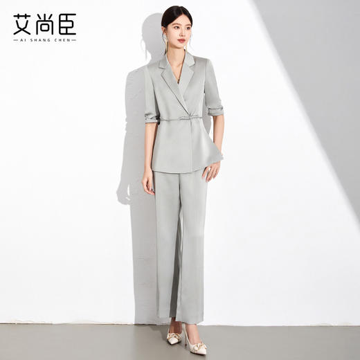 国风新中式西装套装女2024夏高级感两件套女装七分袖休闲外套薄款 商品图1