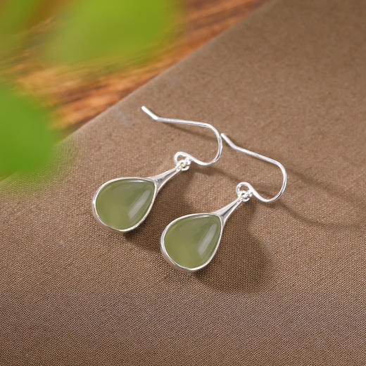 【娴静烟波】S925银和田玉晴水玉卷草纹复古水滴形耳饰【CW-EG02025】 商品图2
