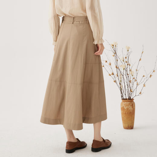 谜底A型长款半裙2024秋季新品通勤风大口袋半身裙配腰带243MB1053 商品图2