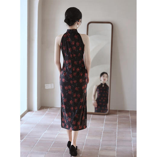 黑色无袖玫瑰旗袍夏季改良新中式LSB2918 商品图4