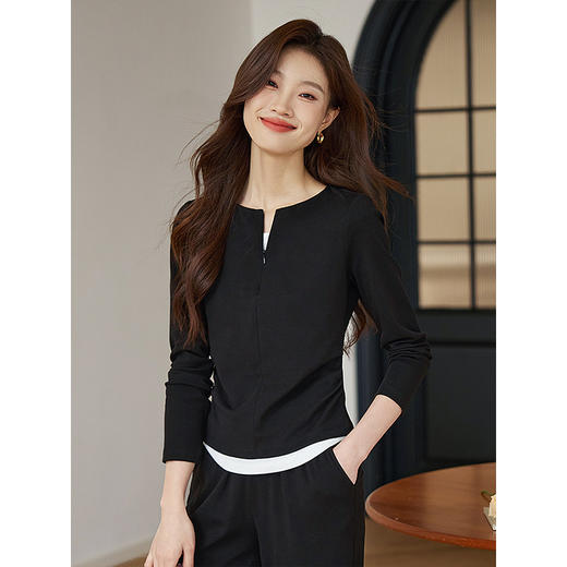 【专属特价】熙世界黑色假两件上衣休闲阔腿裤子两件套装2025秋装搭配一整套 商品图4