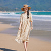 轻薄苎麻印花，中袖连衣裙有内衬旅行长裙 HY2402 商品缩略图0