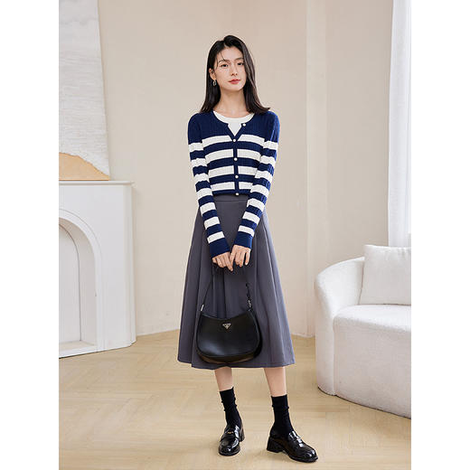 【69元福袋，不支持退换】熙世界2025秋季新款假两件条纹针织衫长袖时尚羊毛混纺绞花上衣 商品图2